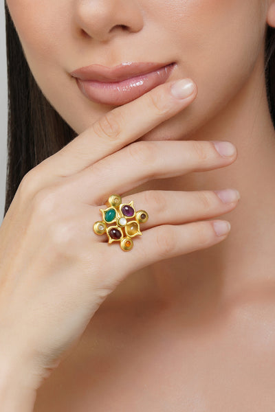 Zariin Power Of Nine Navratan Ring jewellery indian designer wear online shopping melange singapore