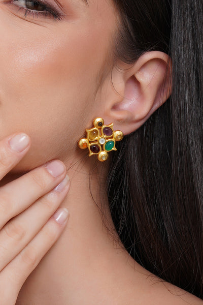 Zariin Power Of Nine Navratan Stud Earrings jewellery indian designer wear online shopping melange singapore