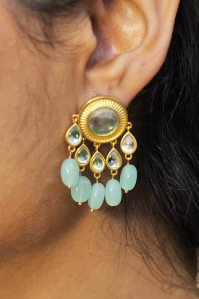 Zariin Shava Shava Stud Earrings Aqua Green Hydro Quartz indian designer wear online shopping melange singapore