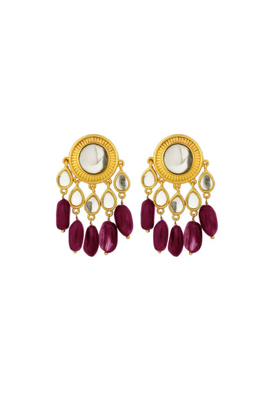 Zariin Shava Shava Stud Earrings Rani Pink Hued Stone indian designer wear online shopping melange singapore