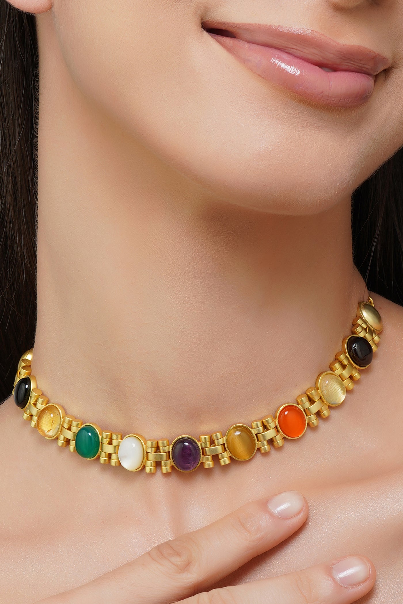 Zariin Style In Colour Navratna Necklace jewellery indian designer wear online shopping melange singapore