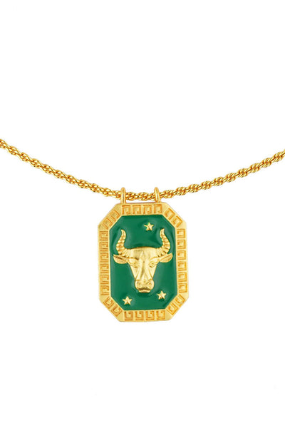 Zariin Taurus Zodiac Tablet Reversible Necklace with Chrysoprase  indian designer wear online shopping melange singapore 
