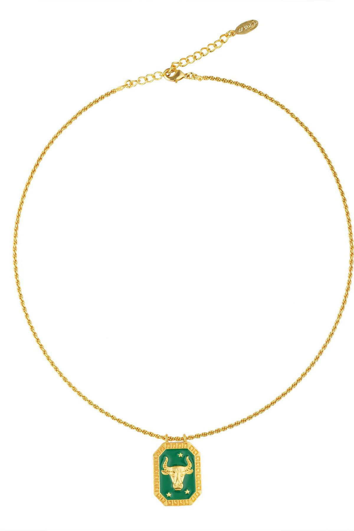 Zariin Taurus Zodiac Tablet Reversible Necklace with Chrysoprase  indian designer wear online shopping melange singapore 
