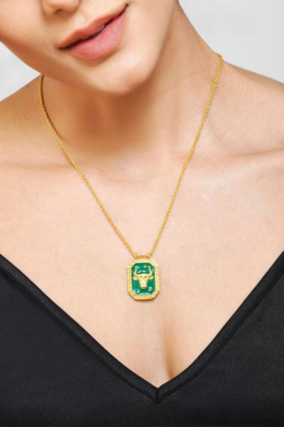 Zariin Taurus Zodiac Tablet Reversible Necklace with Chrysoprase  indian designer wear online shopping melange singapore 
