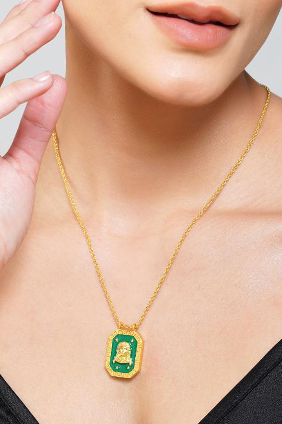 Zariin Virgo Zodiac Tablet Reversible Necklace with Lapis Lazuli indian designer wear online shopping melange singapore 