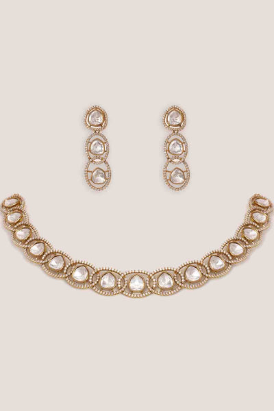 Zevar Antique Gold Two Tone Kundan Polki Stone Necklace Set indian designer wear online shopping melange singapore 