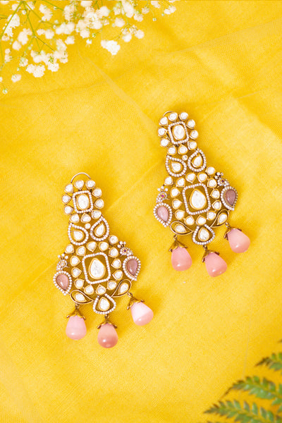 Zevar Black Rhodium Finish Danglers In Pink Indian designer wear online shopping melange singapore