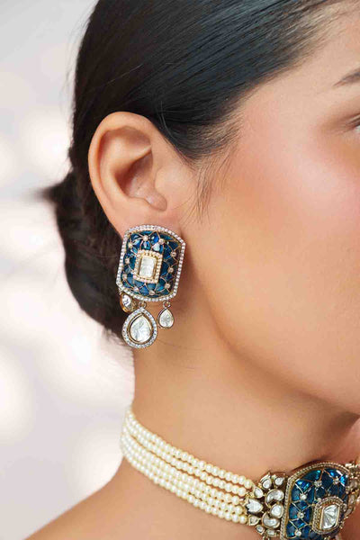 Zevar Blue Polki Choker Set indian designer wear online shopping melange singapore 