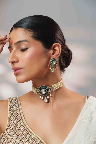 Zevar Blue Polki Choker Set indian designer wear online shopping melange singapore 