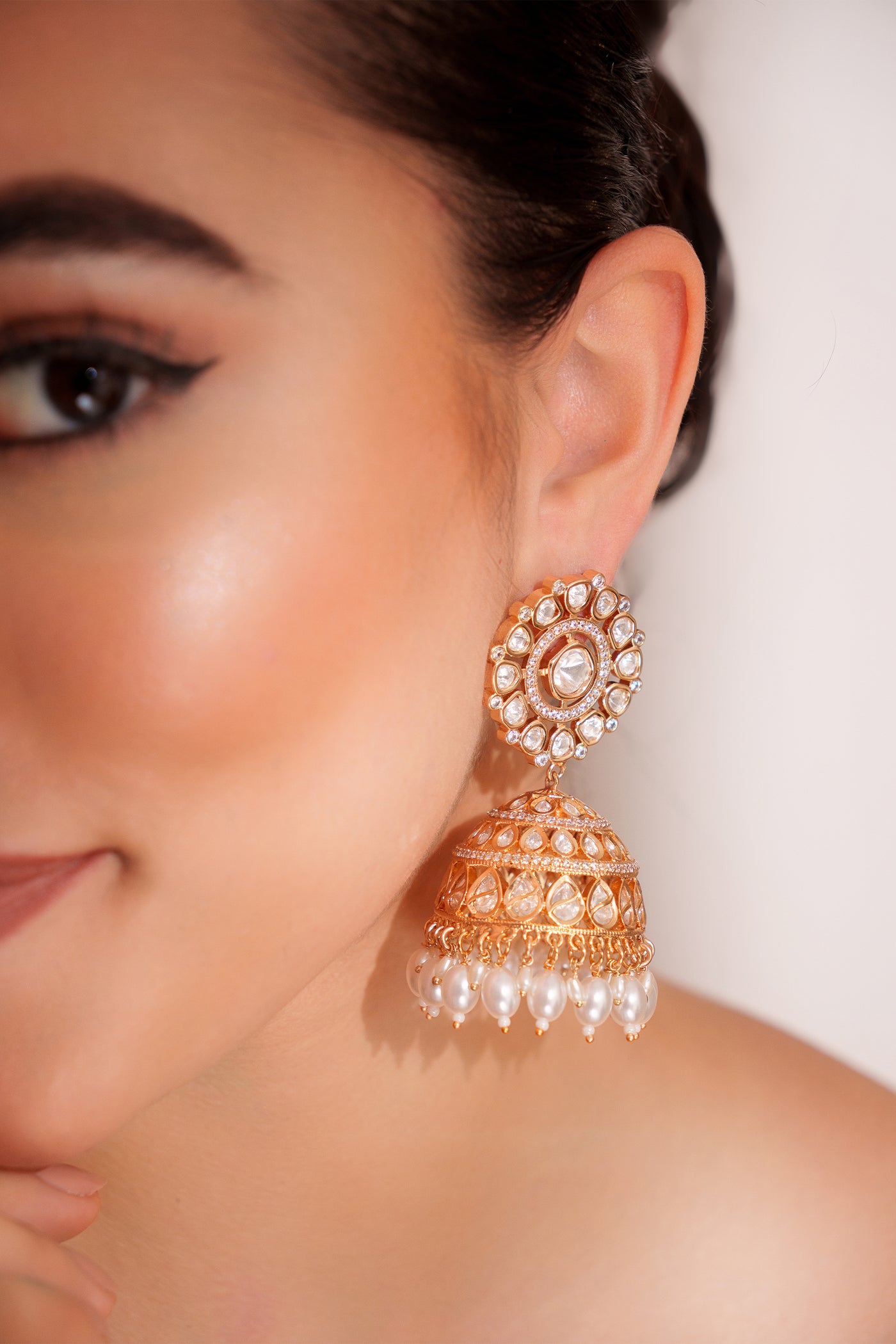 Zevar Bold And Dramatic Kundan Jhumkis indian designer wear online shopping melange singapore