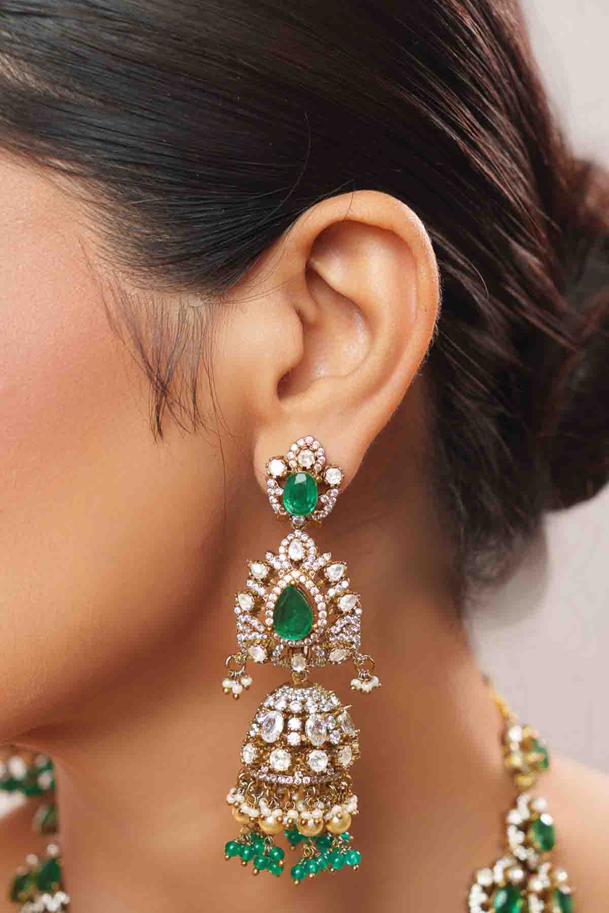 Zevar Bold And Dramatic Long Polki Necklace Set indian designer wear online shopping melange singapore 
