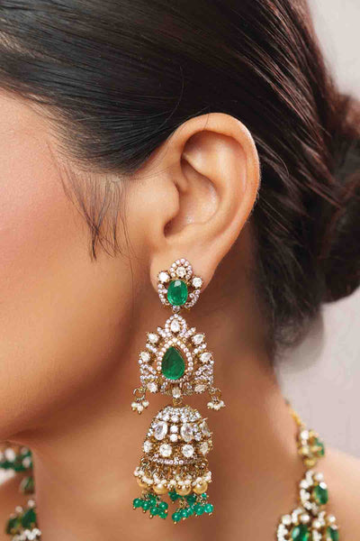 Zevar Bold And Dramatic Long Polki Necklace Set indian designer wear online shopping melange singapore 
