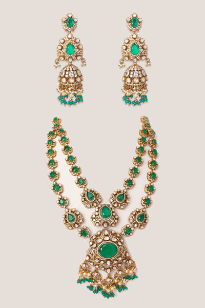 Zevar Bold And Dramatic Long Polki Necklace Set indian designer wear online shopping melange singapore 
