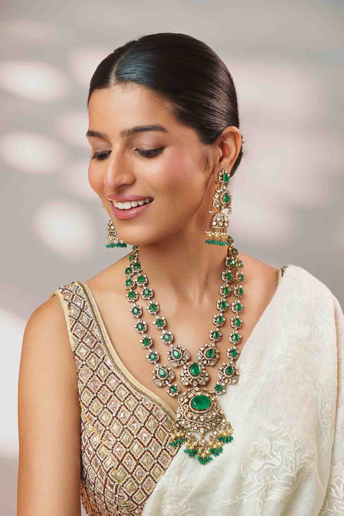 Zevar Bold And Dramatic Long Polki Necklace Set indian designer wear online shopping melange singapore 
