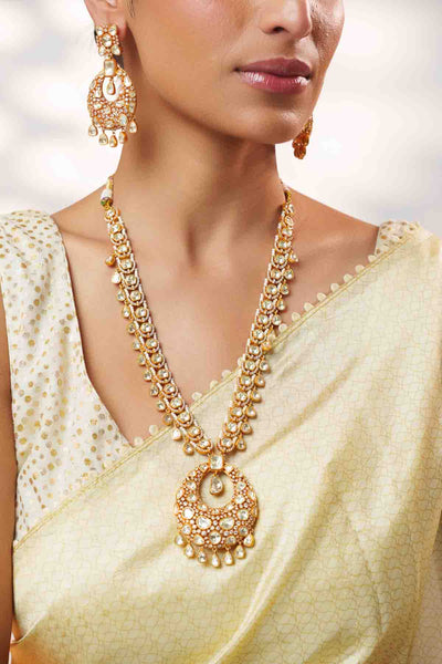 Zevar Bold And Dramatic Moissanite Long Necklace Set With Earring indian designer wear online shopping melange singapore 
