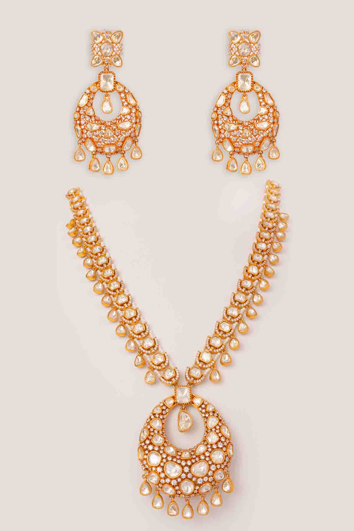 Zevar Bold And Dramatic Moissanite Long Necklace Set With Earring indian designer wear online shopping melange singapore 
