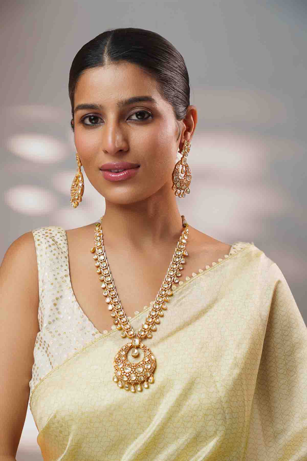 Zevar Bold And Dramatic Moissanite Long Necklace Set With Earring indian designer wear online shopping melange singapore 