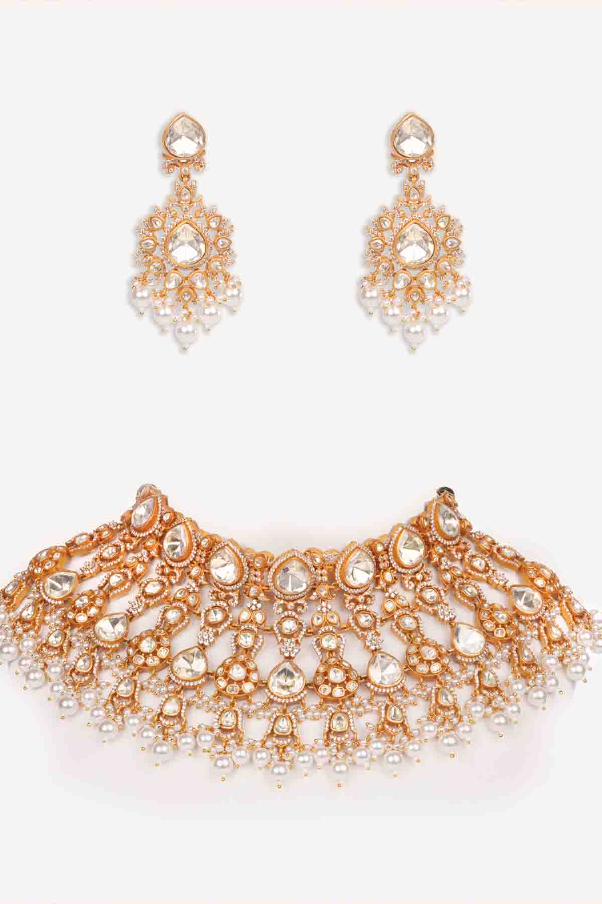 Zevar Bold And Dramatic Moissanite Necklace Earring Set indian designer wear online shopping melange singapore 