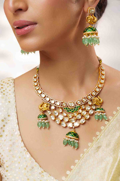 Zevar Bold And Dramatic Moissanite Necklace Set With Jhumkas indian designer wear online shopping melange singapore 