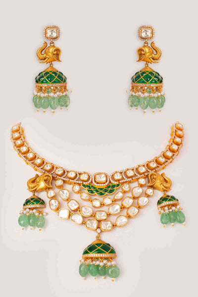 Zevar Bold And Dramatic Moissanite Necklace Set With Jhumkas indian designer wear online shopping melange singapore 
