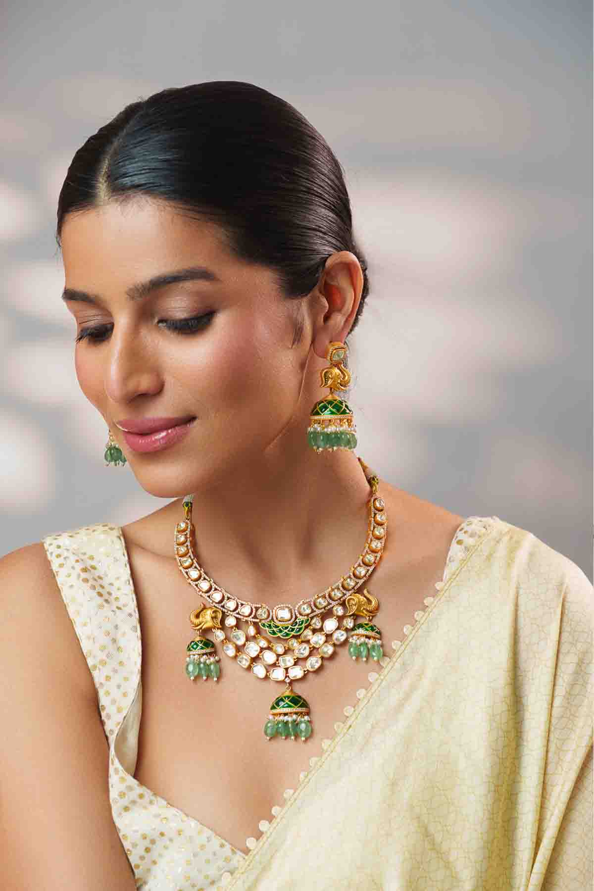 Zevar Bold And Dramatic Moissanite Necklace Set With Jhumkas indian designer wear online shopping melange singapore 
