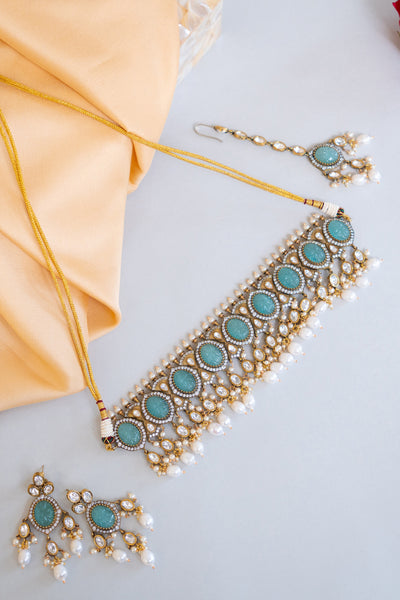 Zevar Choker With Big Turquoise Polki Stones jewellery Indian designer wear online shopping melange singapore
