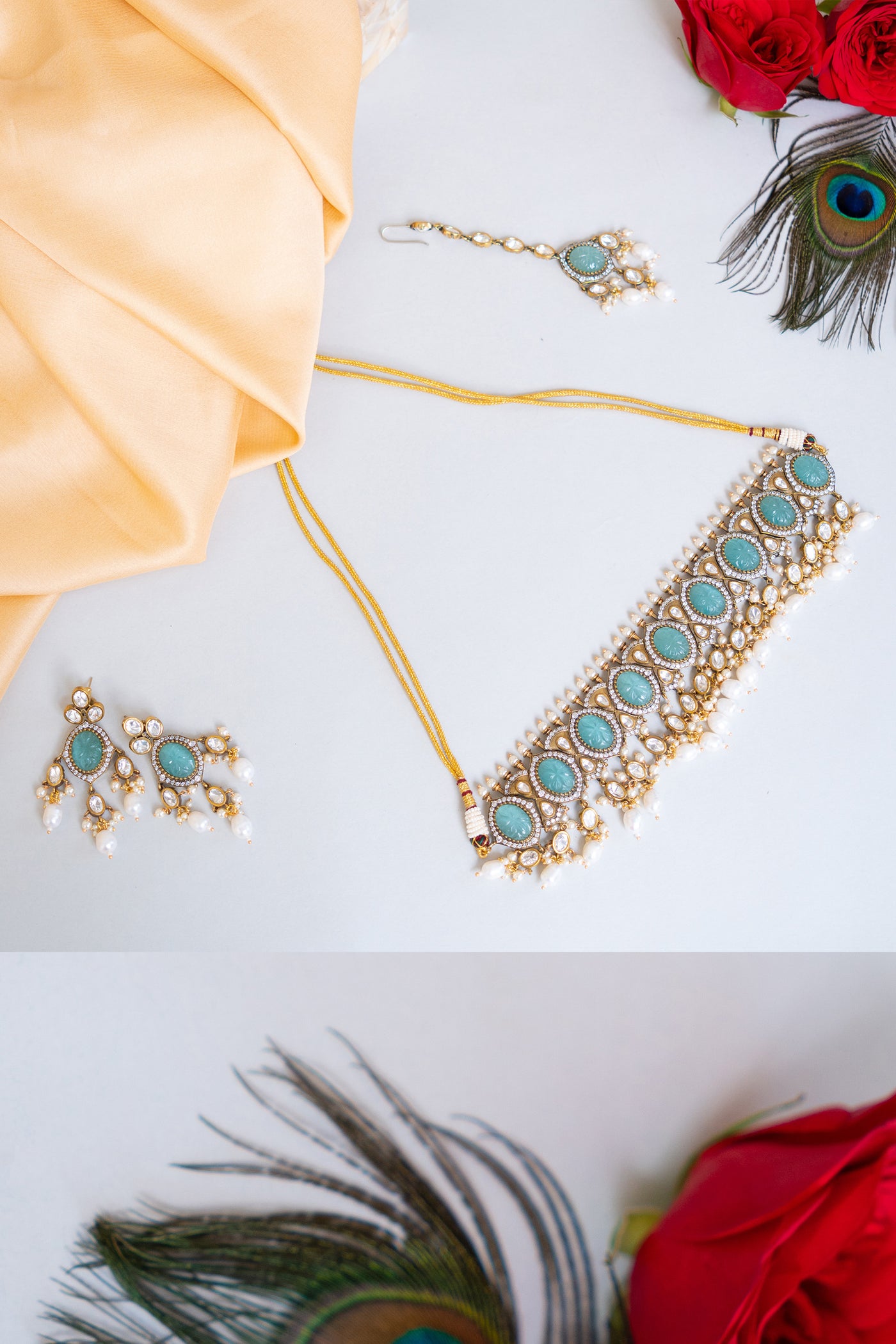 Zevar Choker With Big Turquoise Polki Stones jewellery Indian designer wear online shopping melange singapore
