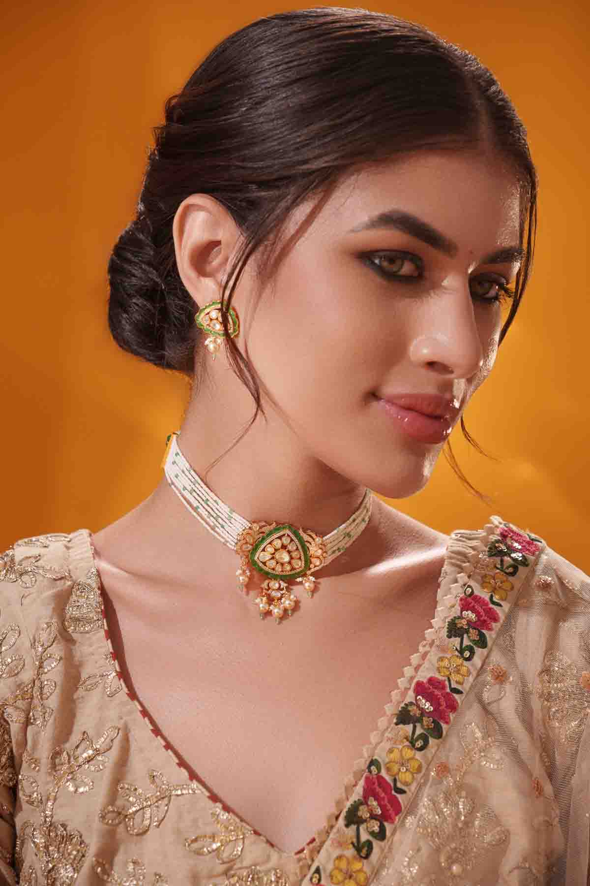 Zevar Choker With Matching Earrings indian designer wear online shopping melange singapore 