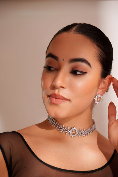 Zevar Choker With Peach Stone And Earrings indian designer wear online shopping melange singapore
