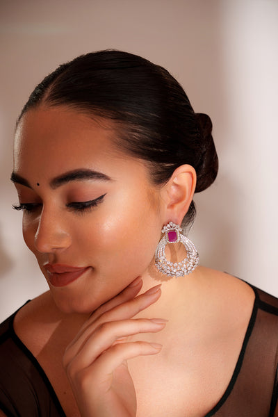 Zevar Classic And Elegant Pair Of Diamond Earrings Pink indian designer wear online shopping melange singapore
