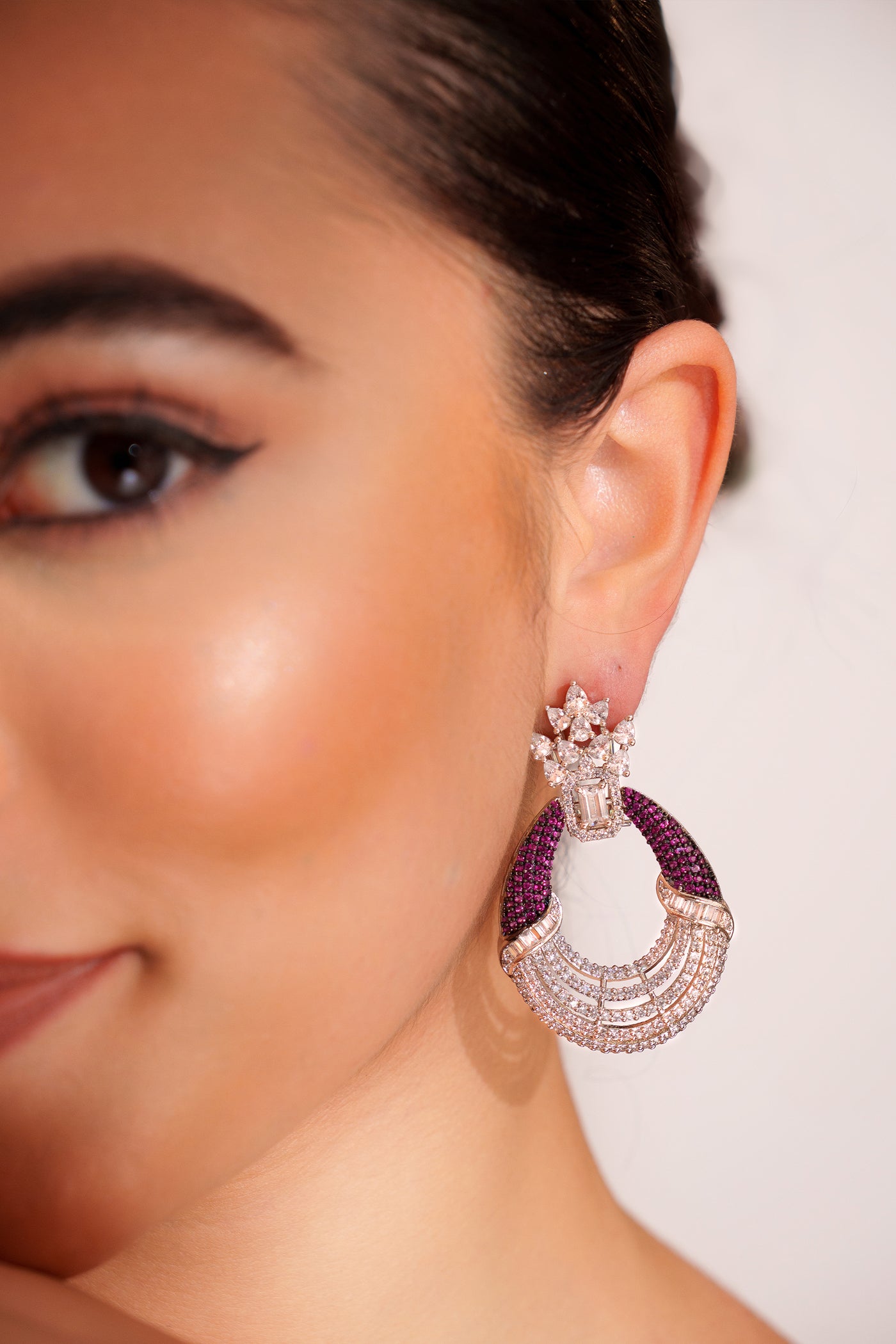 Zevar Classic And Elegant Pair Of Diamond Earrings Purple indian designer wear online shopping melange singapore