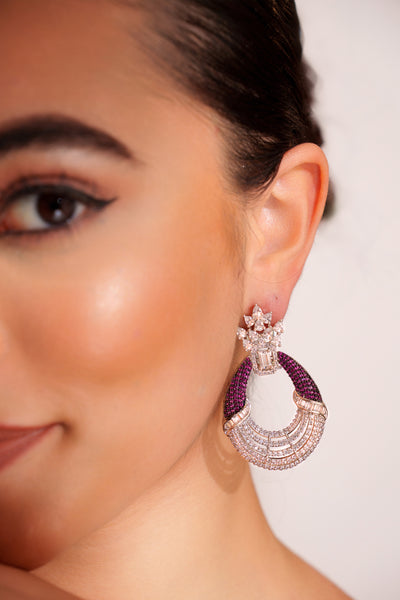 Zevar Classic And Elegant Pair Of Diamond Earrings Purple indian designer wear online shopping melange singapore