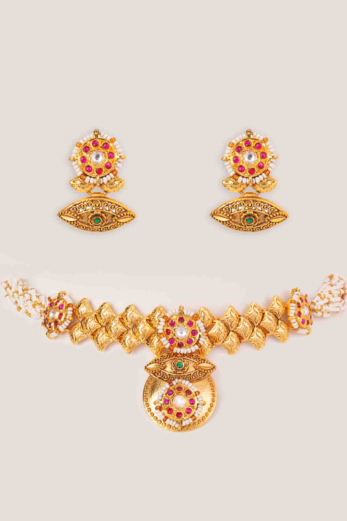 Zevar Classic Kundan Temple Choker Set indian designer wear online shopping melange singapore 
