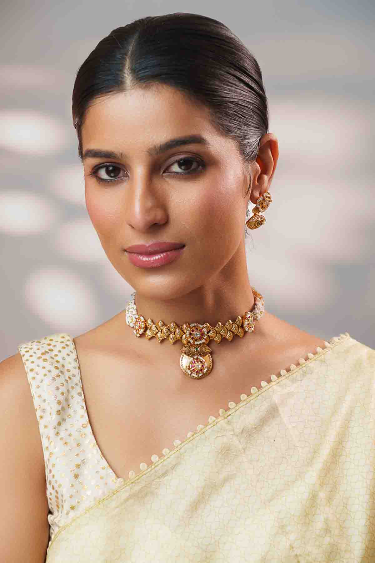 Zevar Classic Kundan Temple Choker Set indian designer wear online shopping melange singapore 