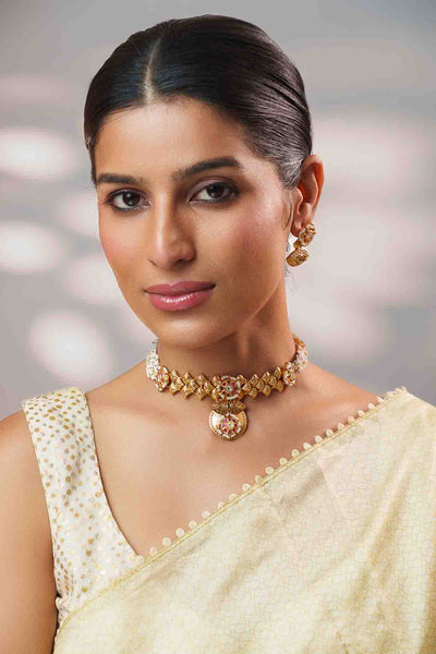 Zevar Classic Kundan Temple Choker Set indian designer wear online shopping melange singapore 