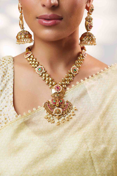 Zevar Classic Kundan Temple Necklace Set indian designer wear online shopping melange singapore