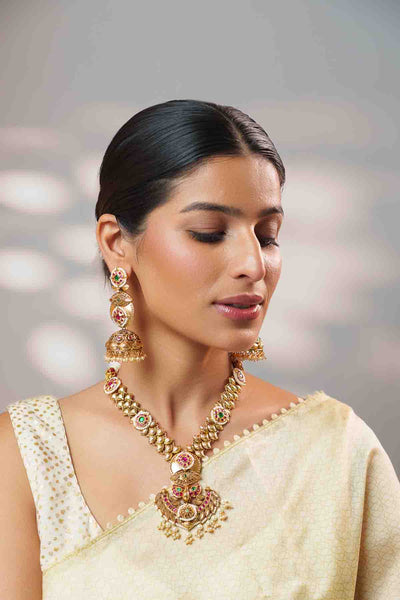 Zevar Classic Kundan Temple Necklace Set indian designer wear online shopping melange singapore