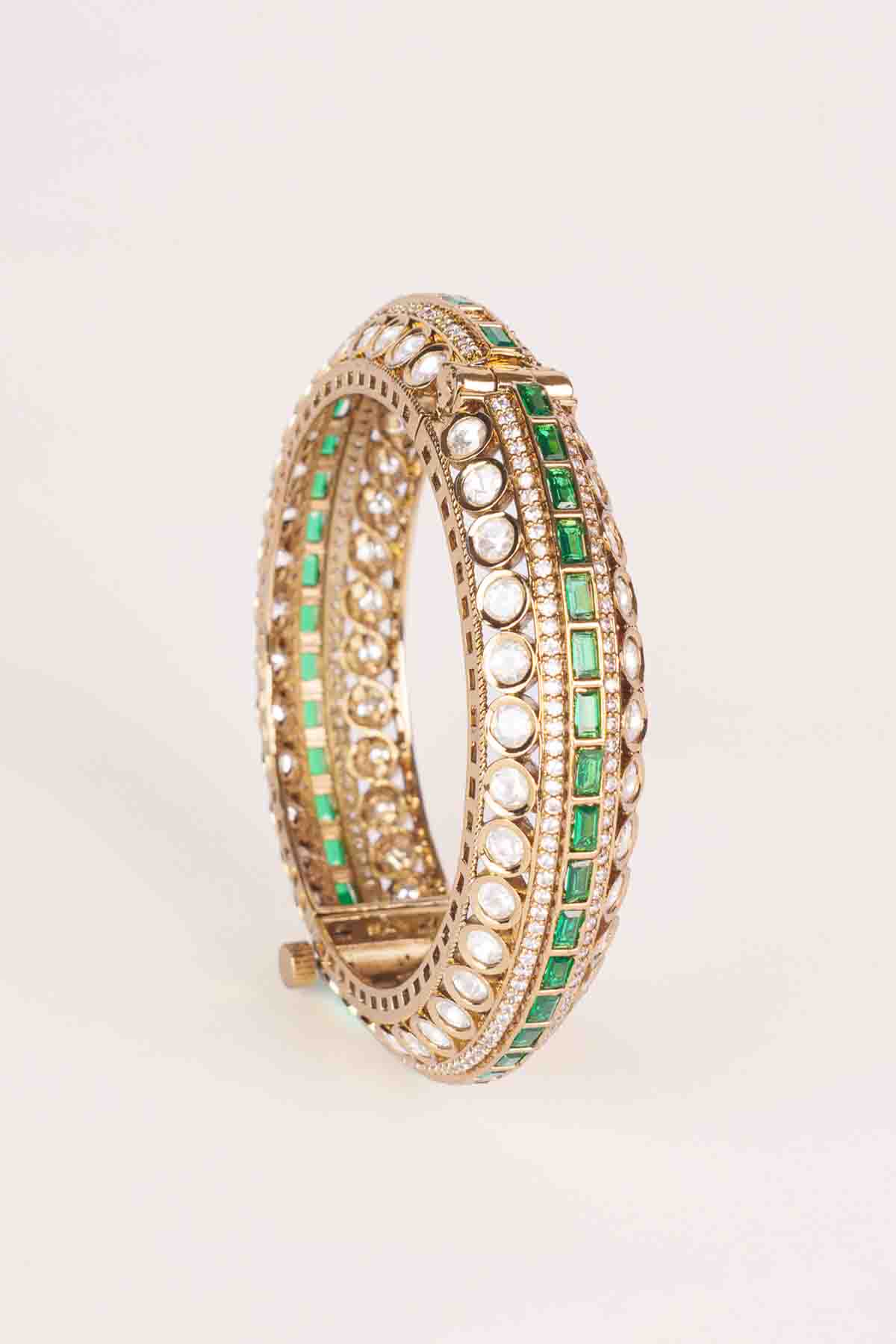 Zevar Classic Two Tone Kundan Polki Bangles indian designer wear online shopping melange singapore 