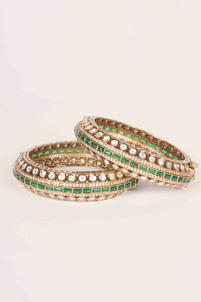 Zevar Classic Two Tone Kundan Polki Bangles indian designer wear online shopping melange singapore 