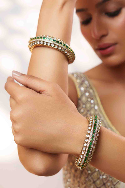 Zevar Classic Two Tone Kundan Polki Bangles indian designer wear online shopping melange singapore 
