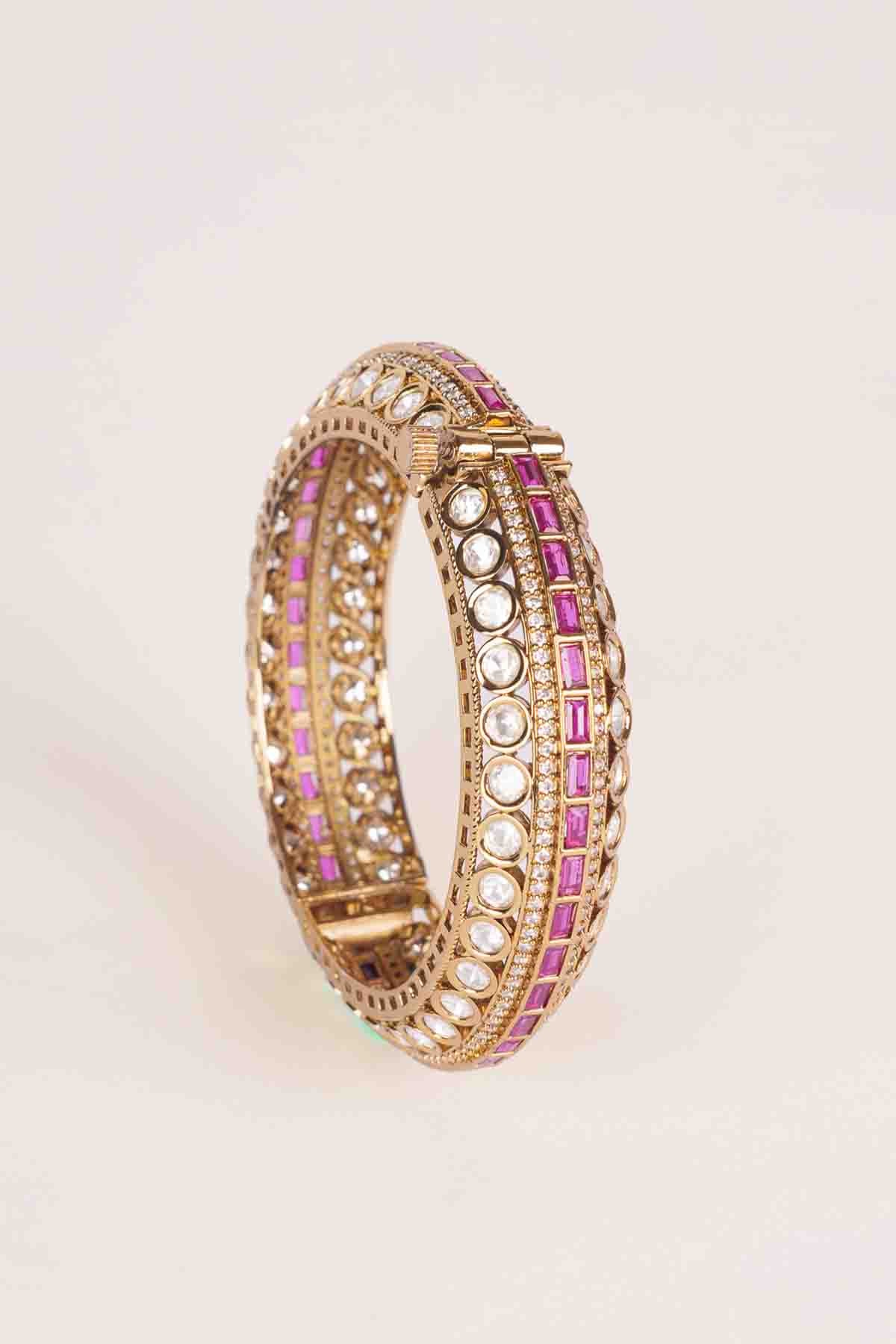 Zevar Classic Two Tone Red Kundan Polki Bangles indian designer wear online shopping melange singapore 