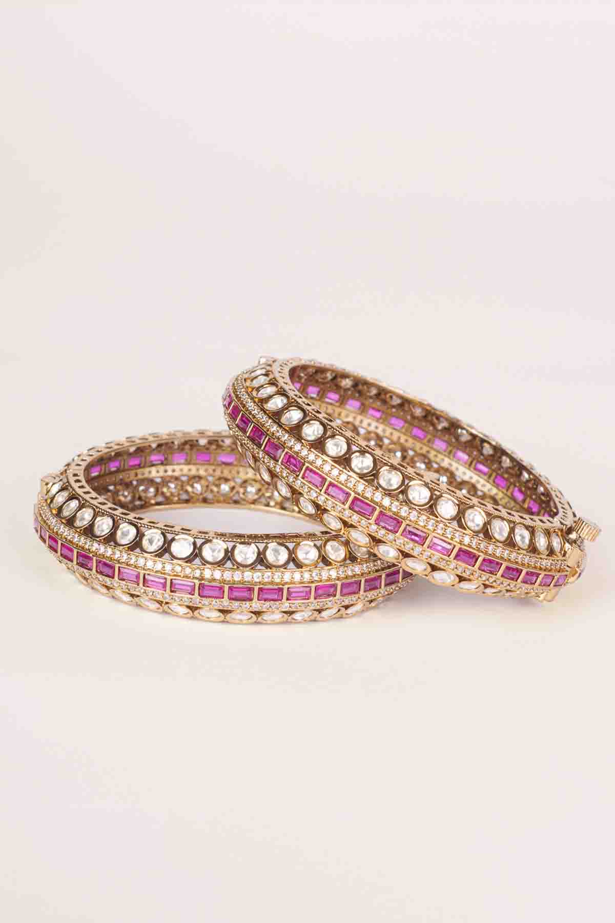 Zevar Classic Two Tone Red Kundan Polki Bangles indian designer wear online shopping melange singapore 