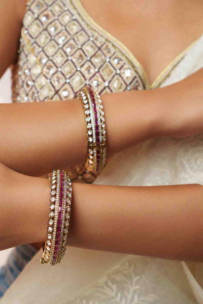 Zevar Classic Two Tone Red Kundan Polki Bangles indian designer wear online shopping melange singapore 