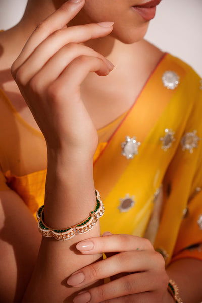 Zevar Classy And Stylish Kundan Pair Of Bangles Green indian designer wear online shopping melange singapore