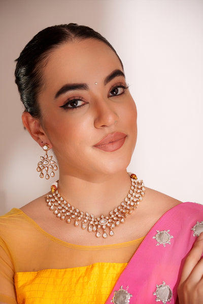 Zevar Classy Kundan Choker Set With Elegant Pair Of Earrings indian designer wear online shopping melange singapore
