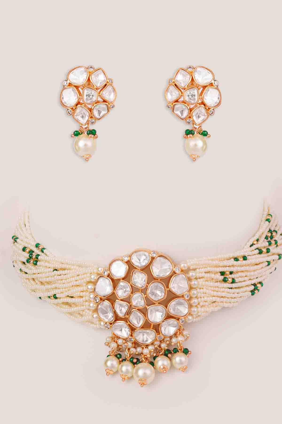Zevar Classy Kundan Choker Set With Elegant Pair Of Earrings indian designer wear online shopping melange singapore 