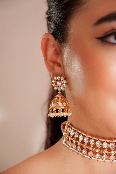 Zevar Classy Kundan Choker Set With Elegant Pair Of Jhumkis indian designer wear online shopping melange singapore