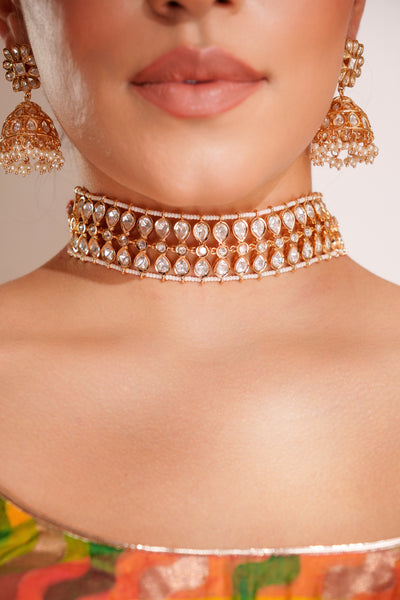 Zevar Classy Kundan Choker Set With Elegant Pair Of Jhumkis indian designer wear online shopping melange singapore