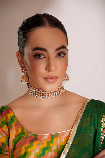 Zevar Classy Kundan Choker Set With Elegant Pair Of Jhumkis indian designer wear online shopping melange singapore