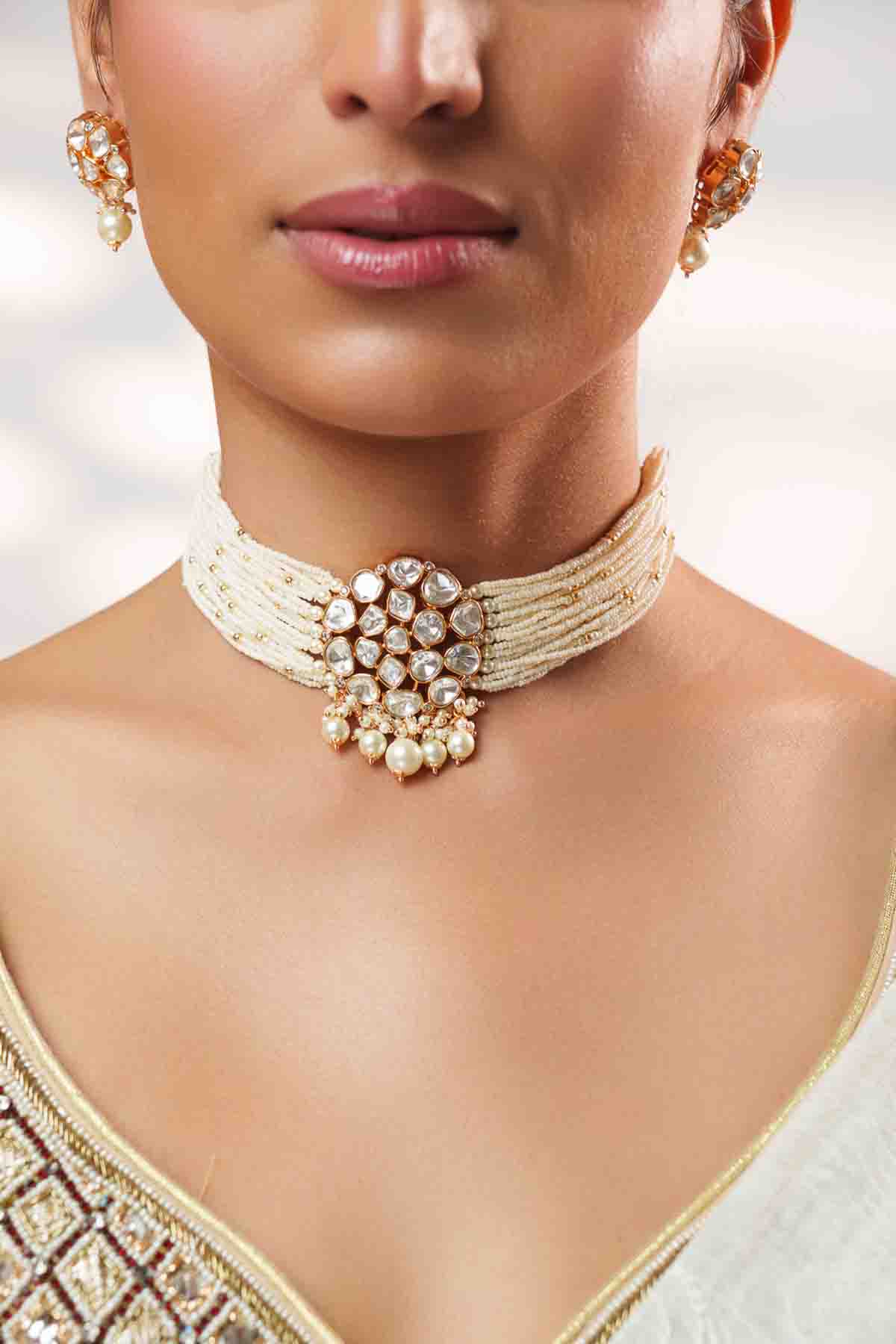 Zevar Classy Kundan Gold Choker Set indian designer wear online shopping melange singapore 